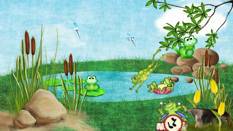 Frogs in a Pond — Green, Playful