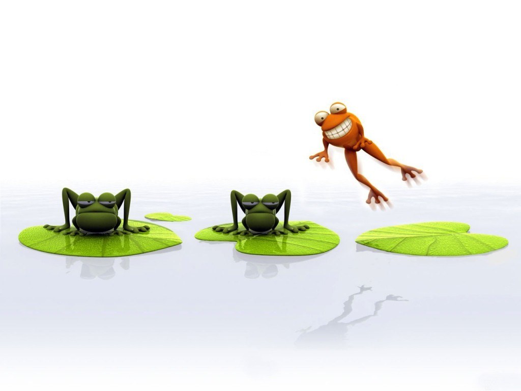 Frogs on lily pads