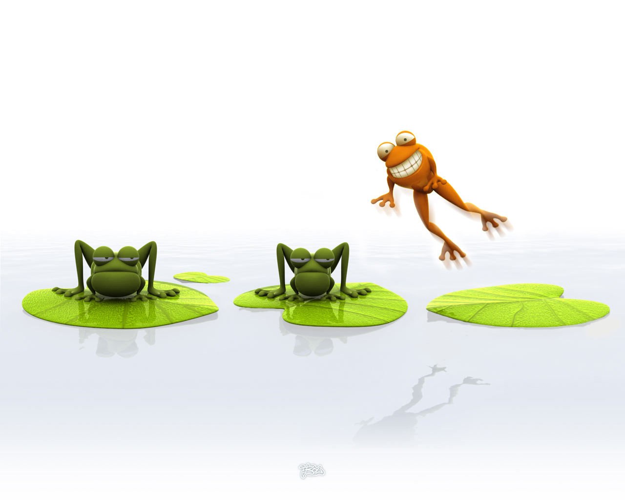 Frogs on lily pads