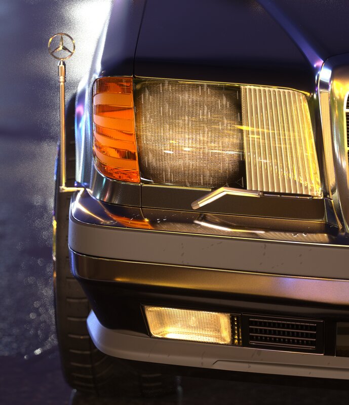 Front of Blue Car — Dramatic
