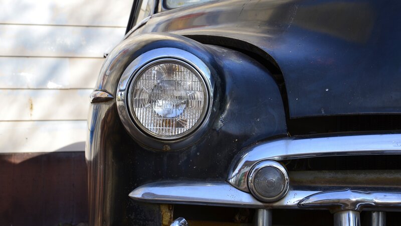 Front of Vintage Car — Black, Dramatic, Afternoon