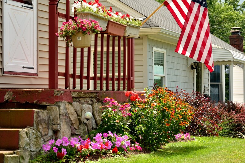 Front Porch with Flowers — Red