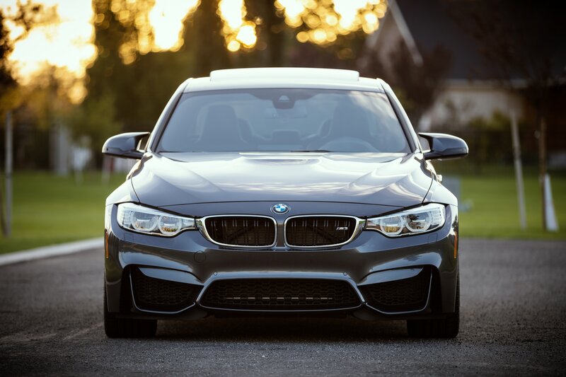 front view of a black BMW car