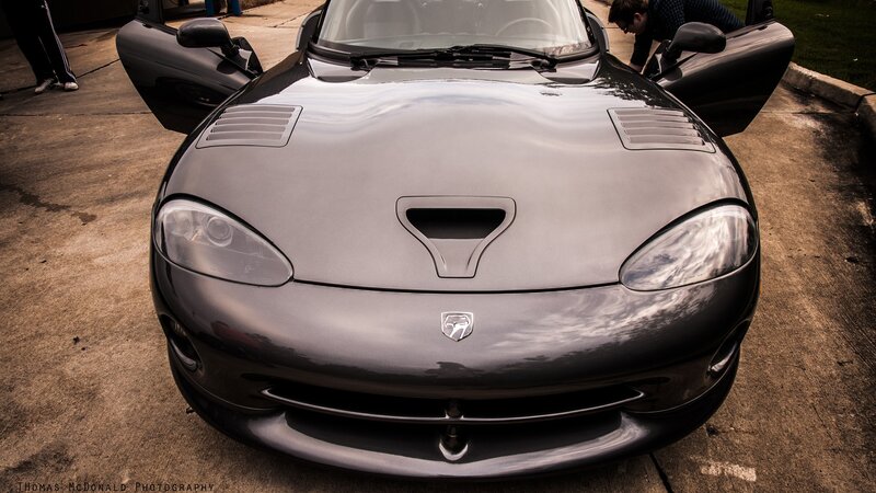 front view of a black dodge viper