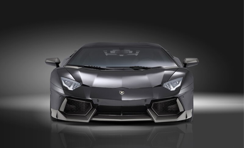 front view of a black Lamborghini