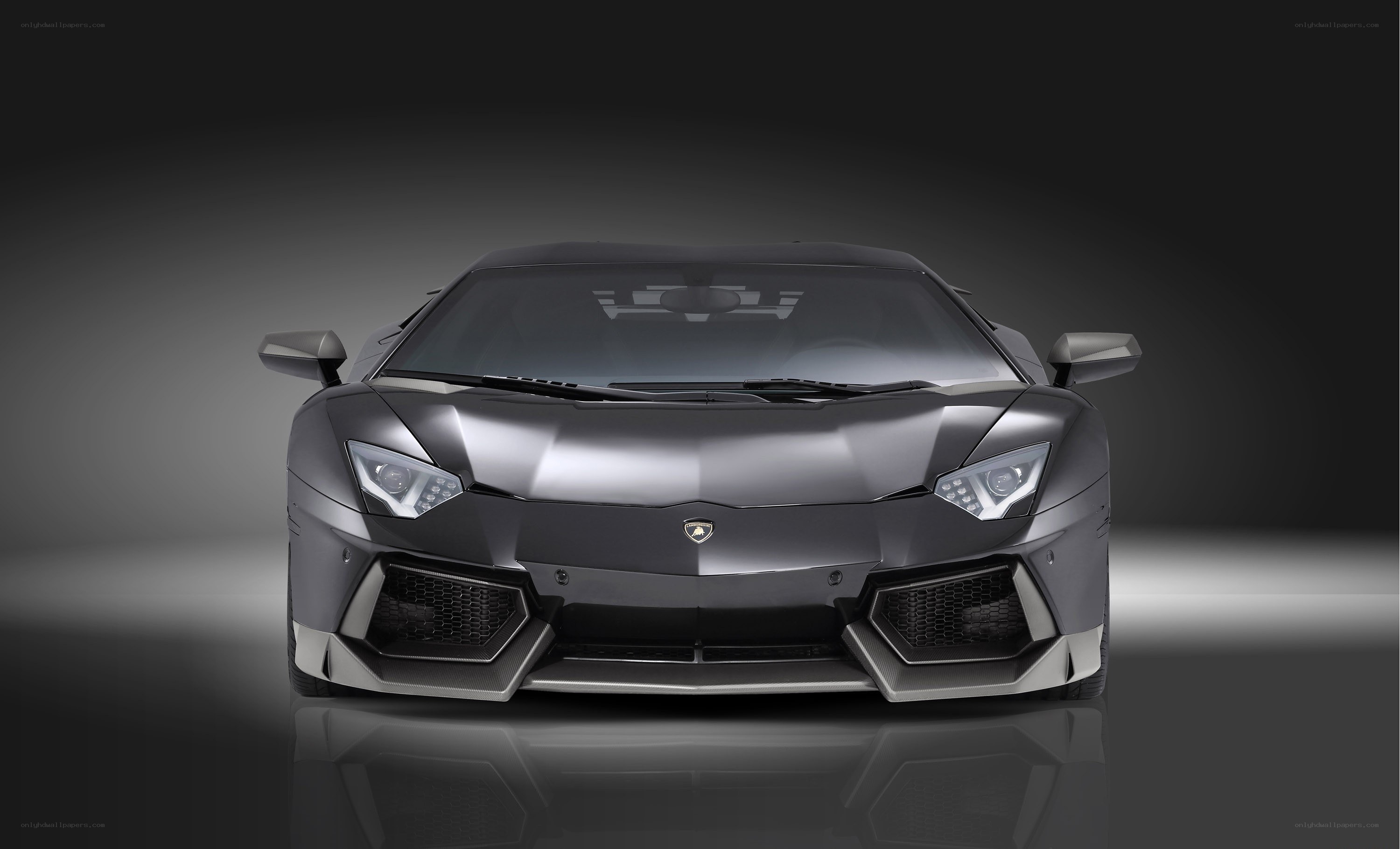 front view of a black Lamborghini