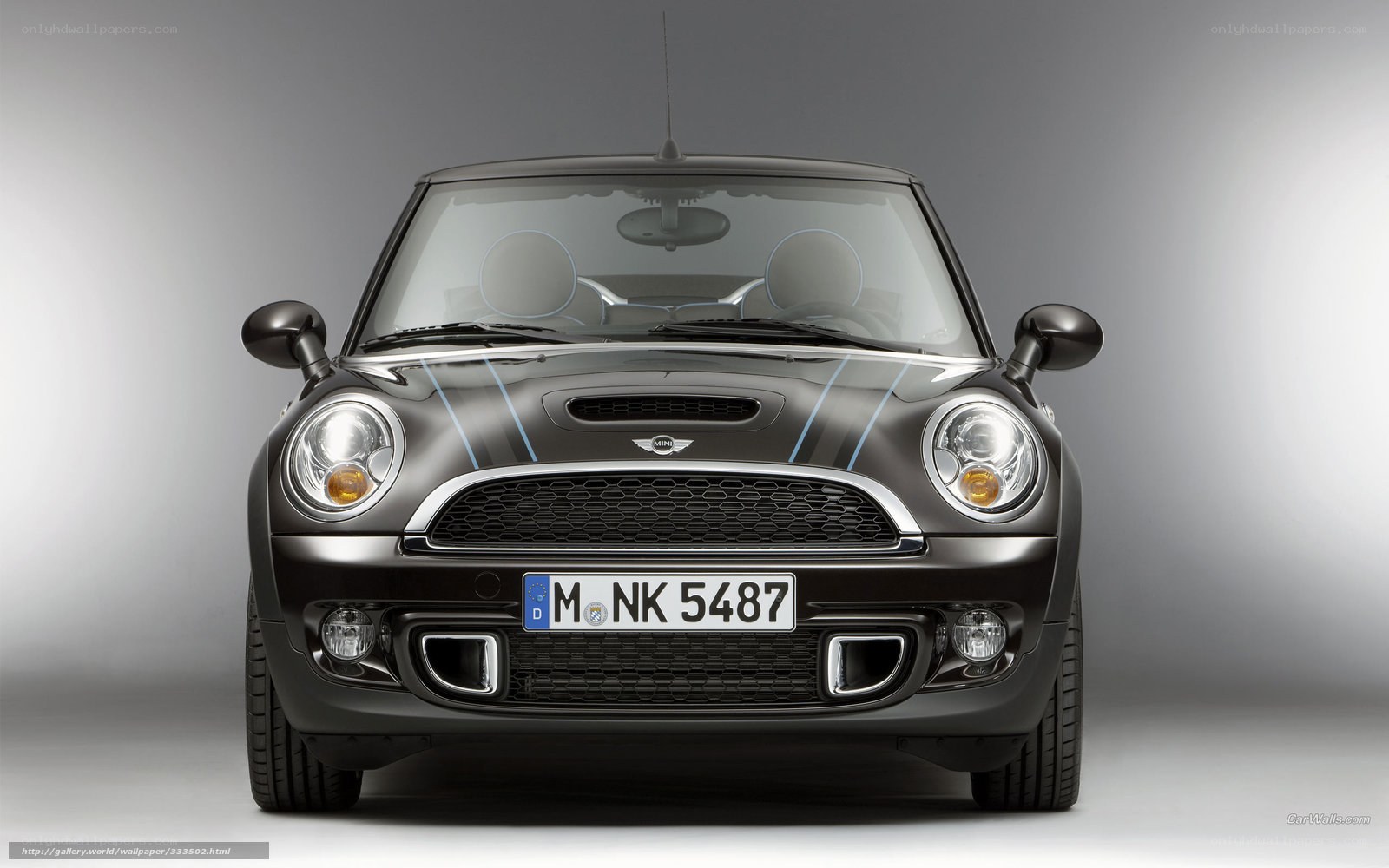 front view of a black mini cooper