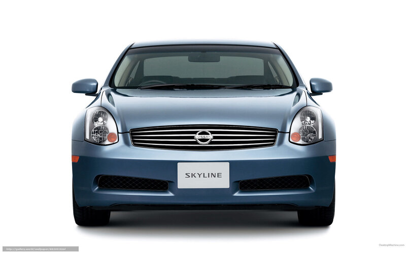 front view of a blue nissan skyline