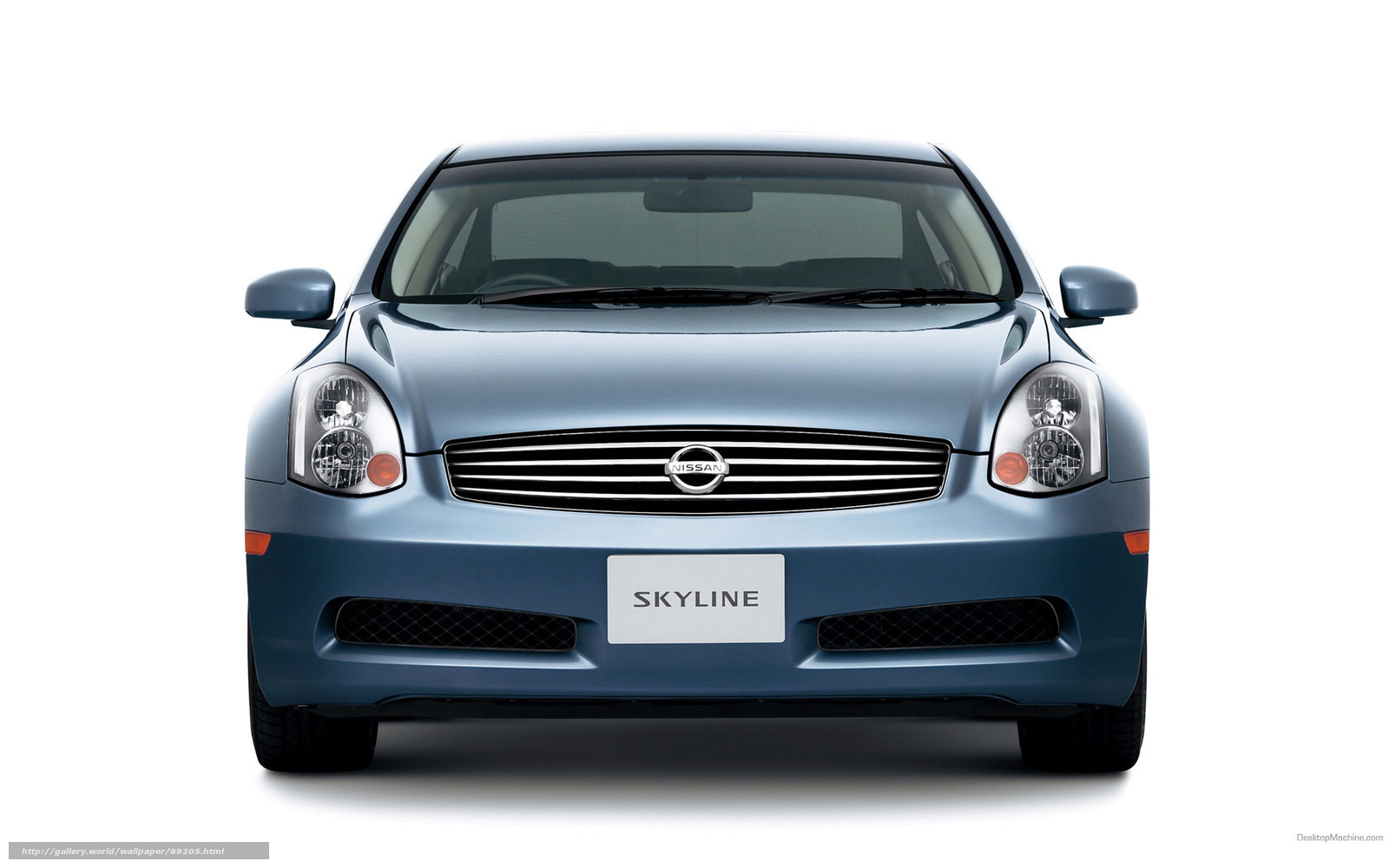 front view of a blue nissan skyline