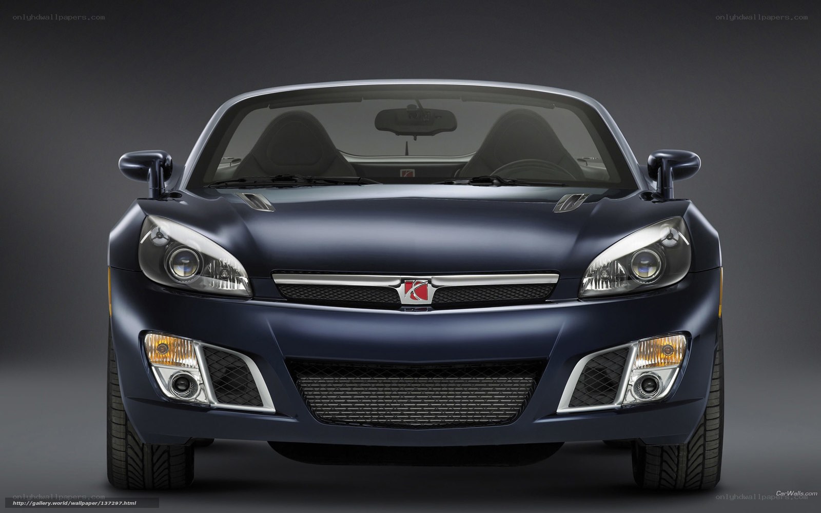 front view of a blue sports car