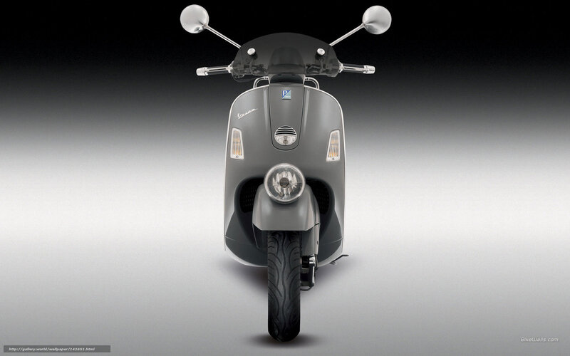 Front view of a gray Vespa scooter