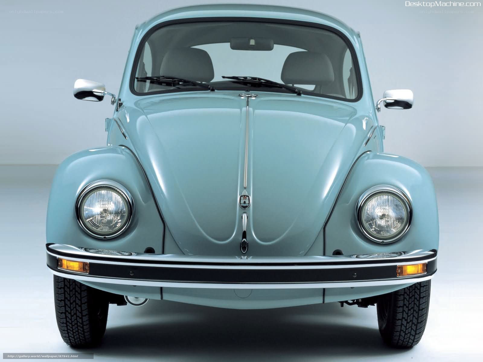 Front view of a light blue Beetle