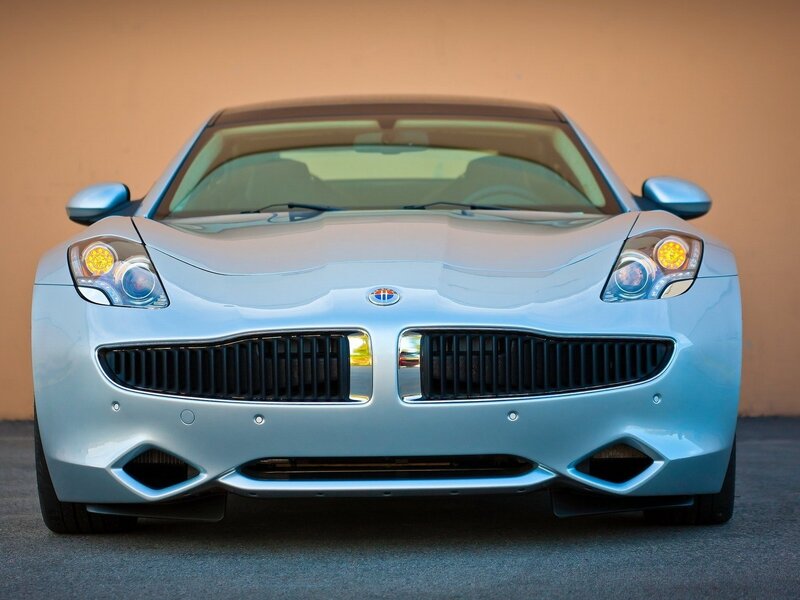 front view of a light blue car