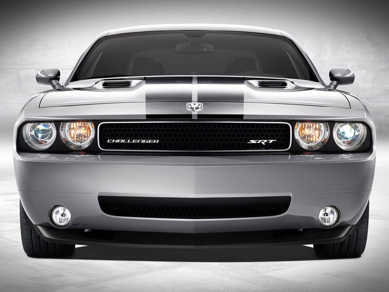 Front view of a silver Dodge Challenger SRT