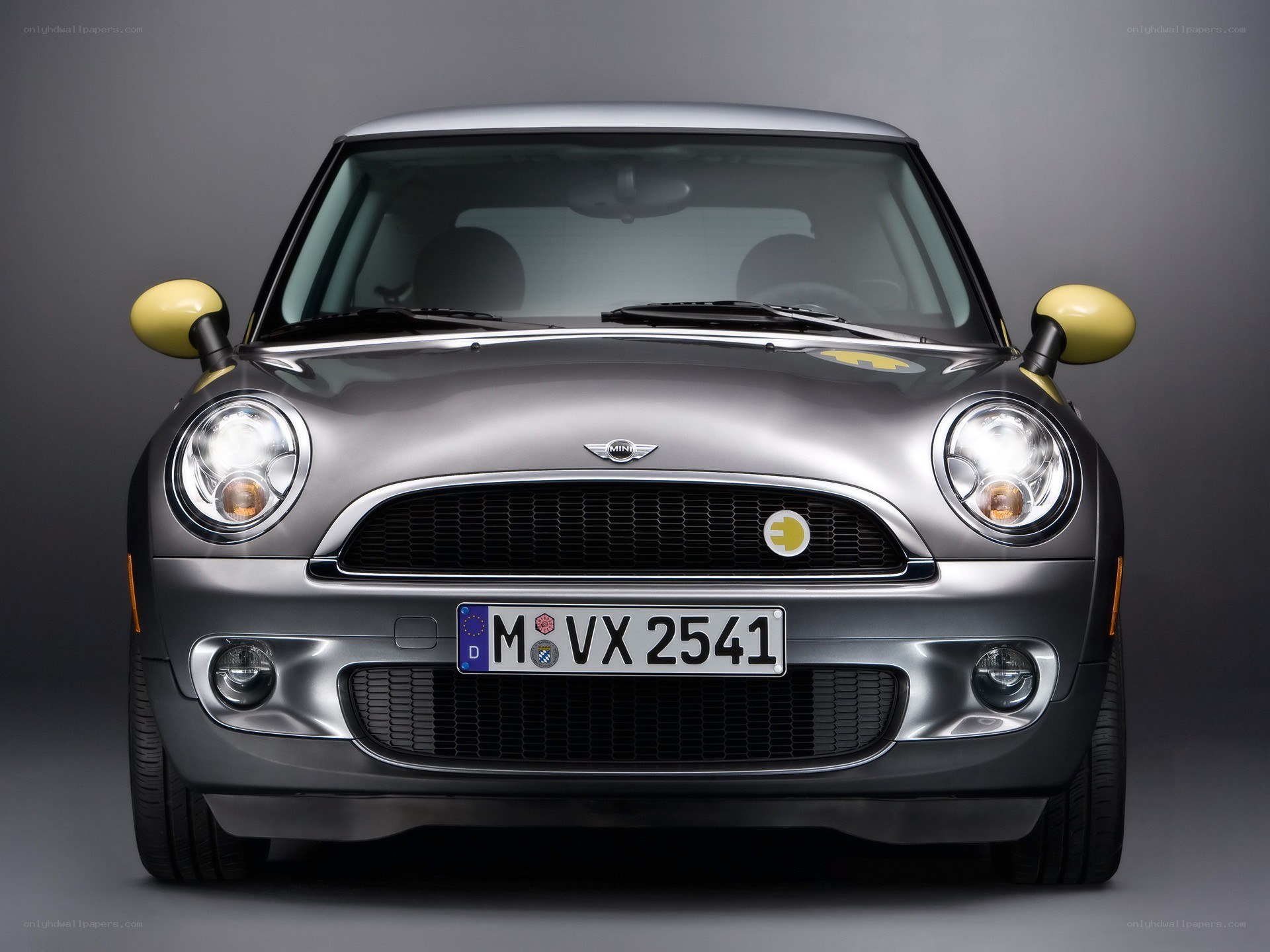 front view of a silver mini cooper