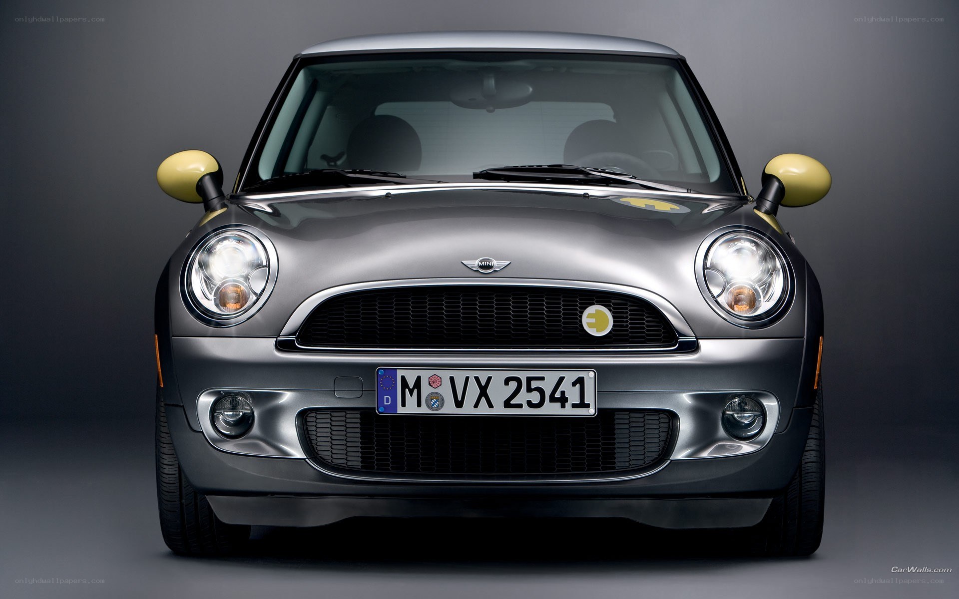 front view of a silver mini cooper