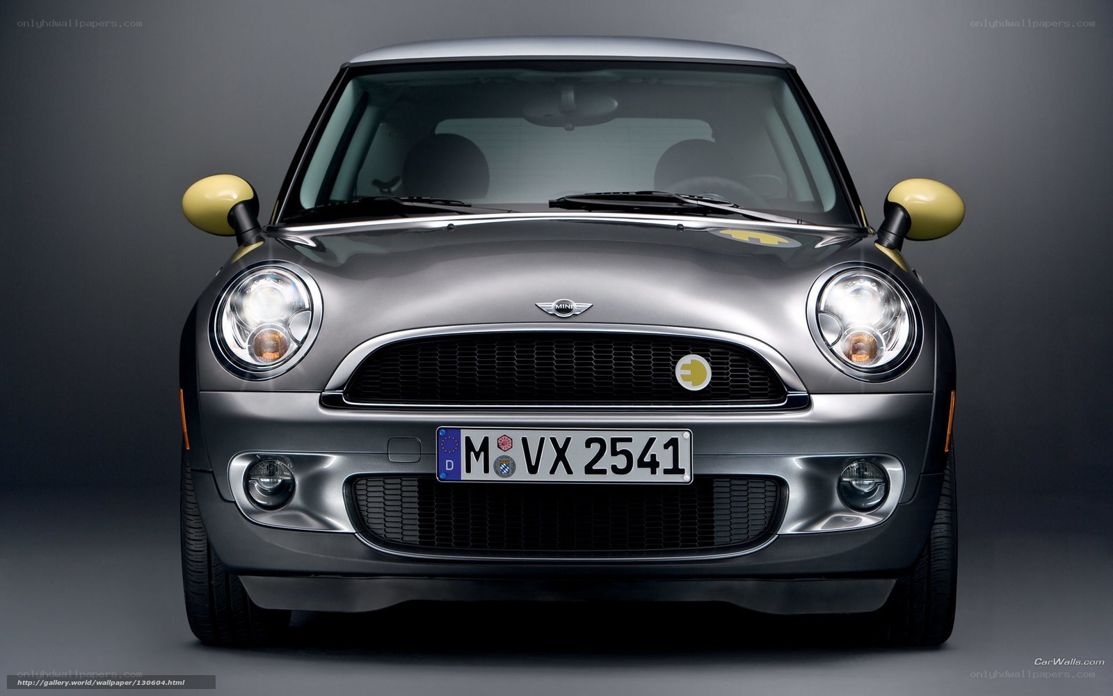 front view of a silver mini cooper