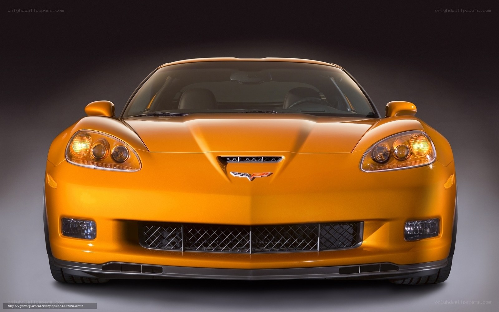 Front view of a yellow Corvette