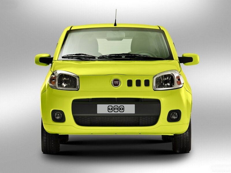 Front view of a yellow Fiat Uno