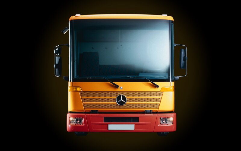 front view of a yellow truck