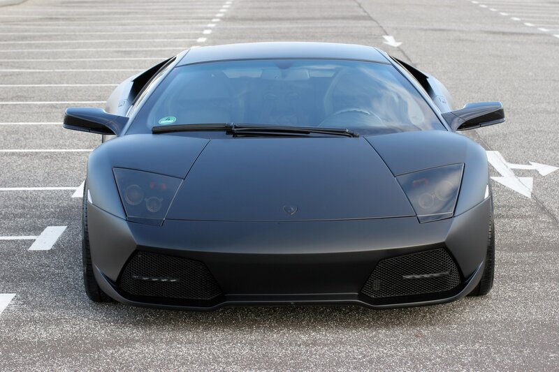 front view of black lamborghini