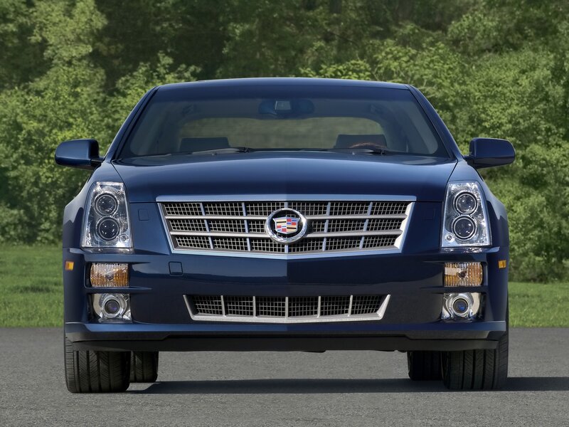 front view of blue cadillac