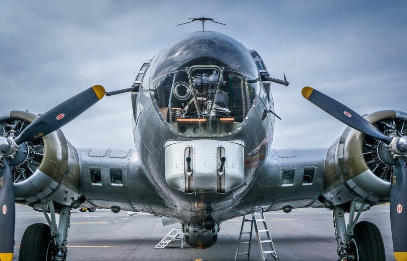 Front View of Bomber Aircraft — Gray