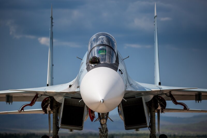 Front View of Fighter Jet — Blue