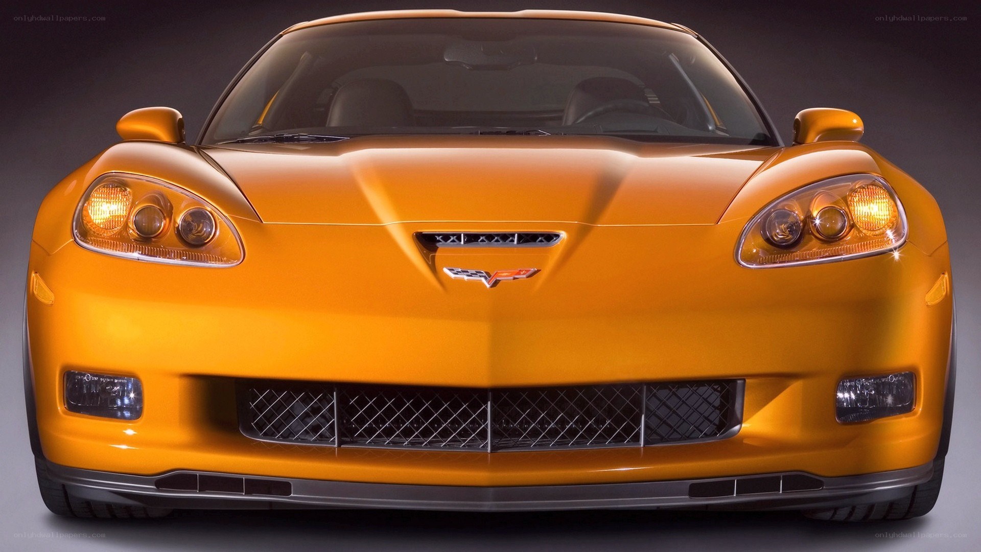 front view of orange corvette