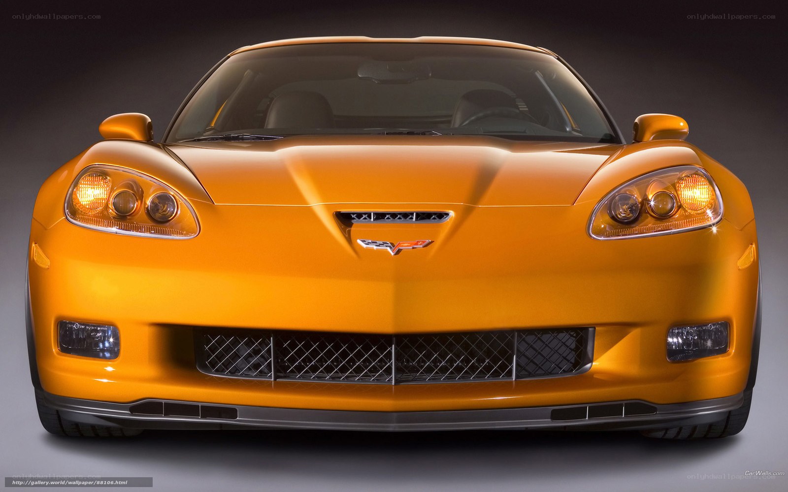 Front view of orange Corvette