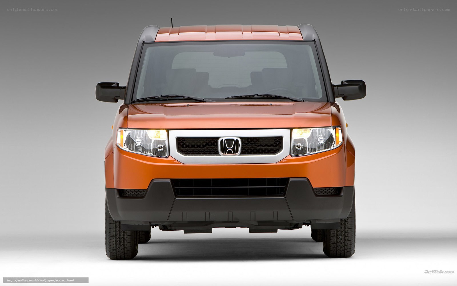 Front view of orange Honda Element