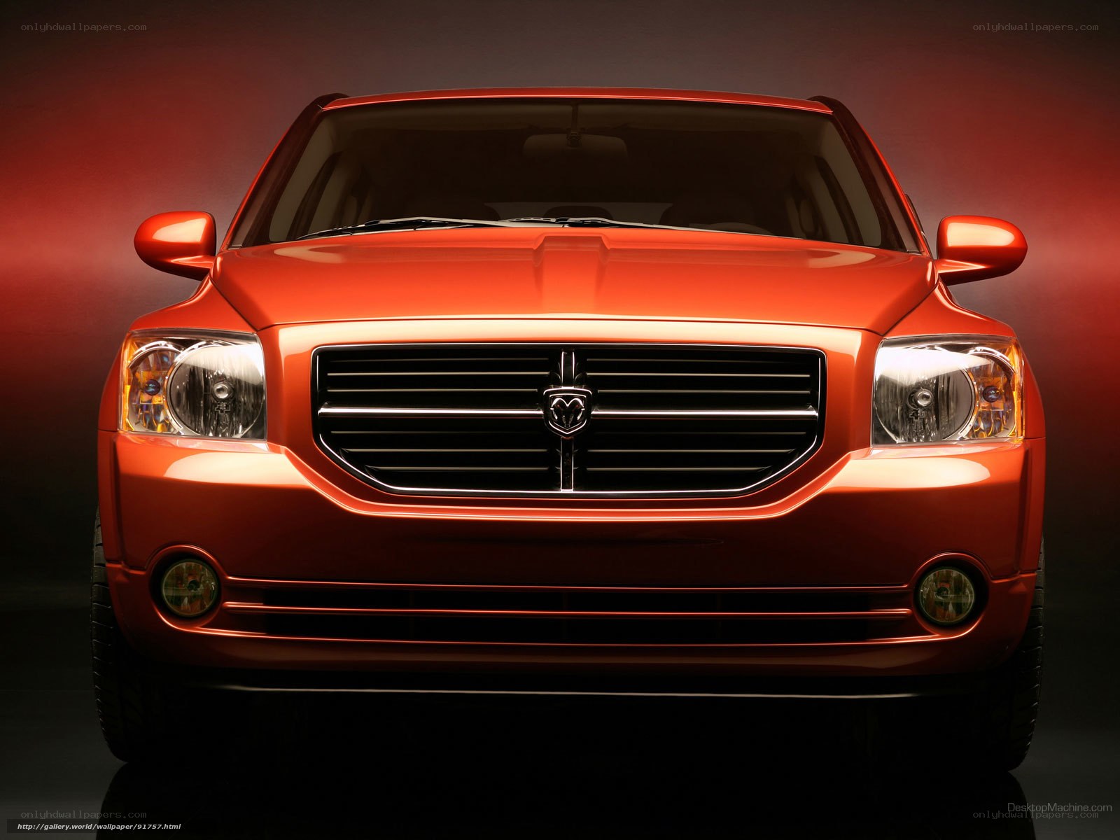 front view of red dodge car