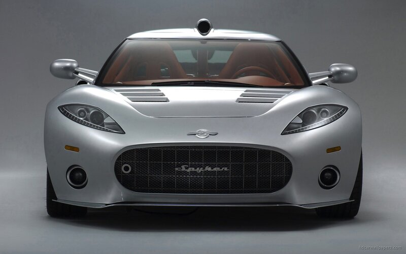 front view of silver spyker car
