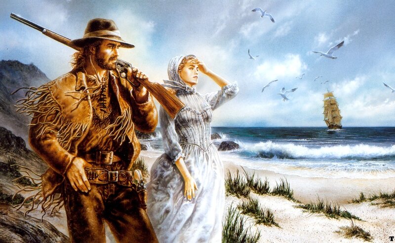 Frontiersman and settler on a beach