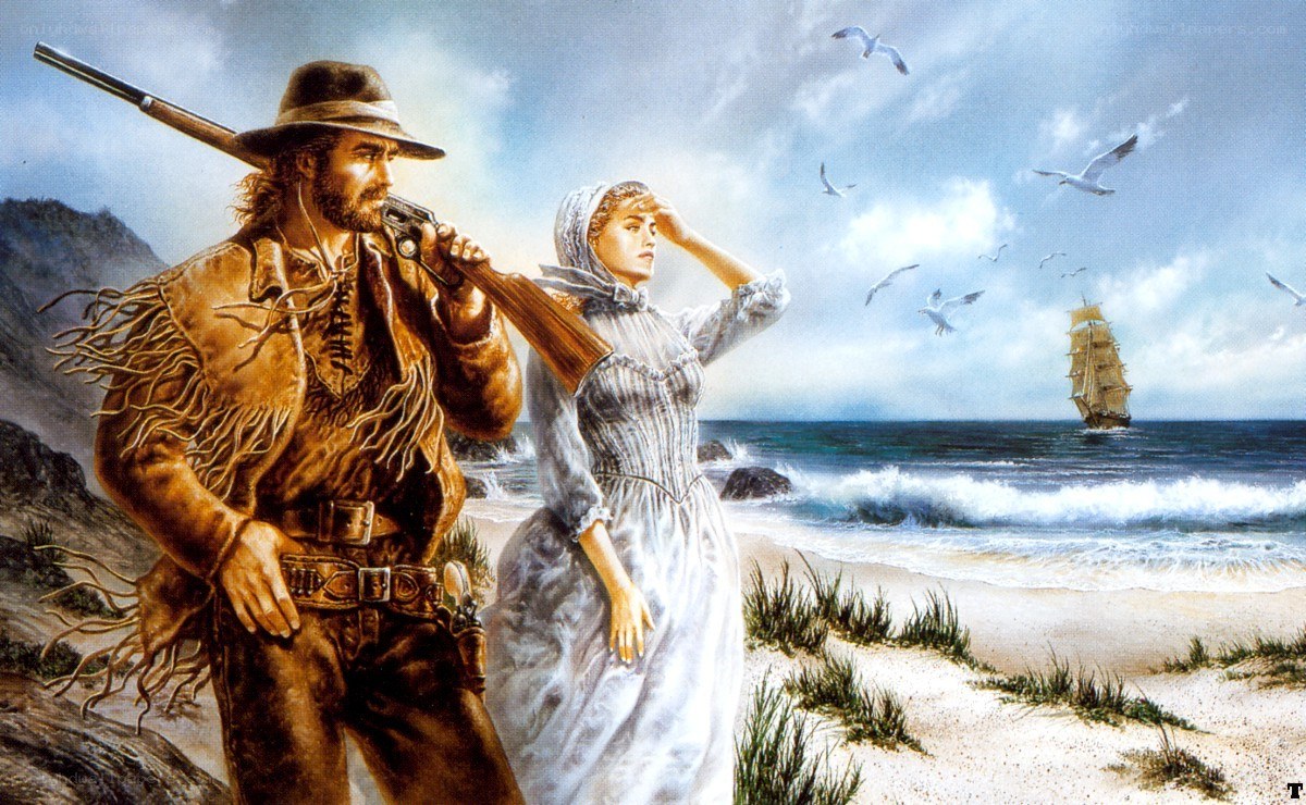 Frontiersman and settler on a beach
