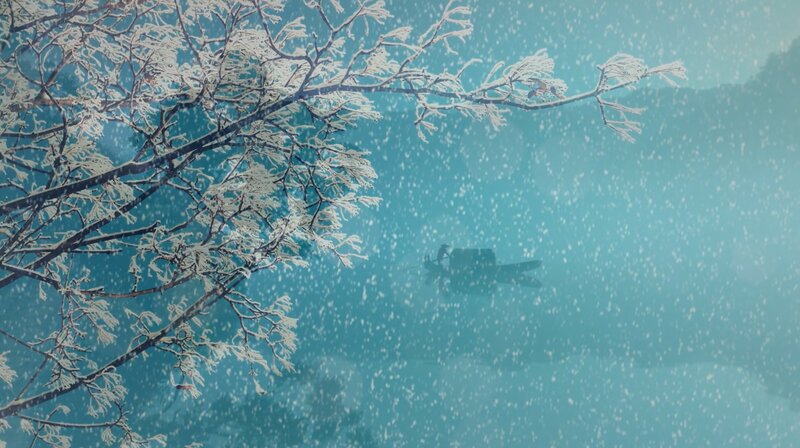 Frost-covered Branches — Blue, Serene, Winter, Anime