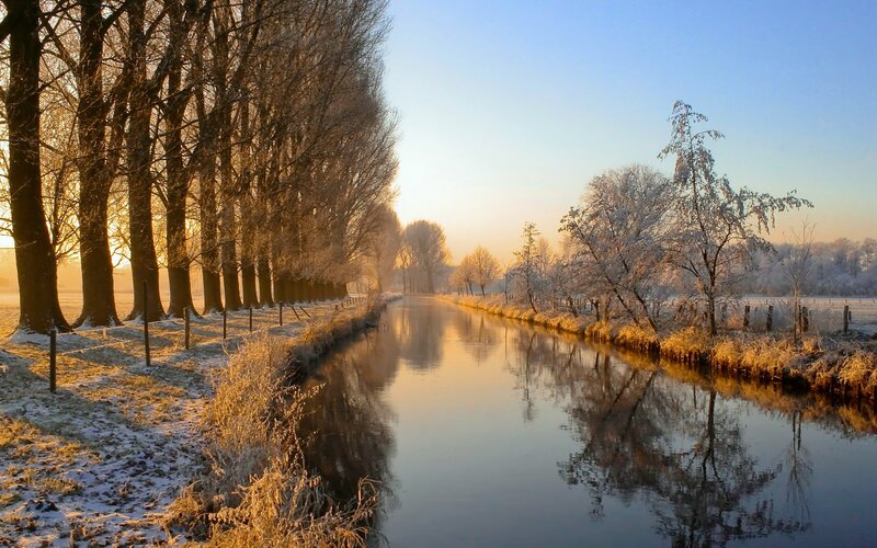Frost-covered Canal — Blue, Serene