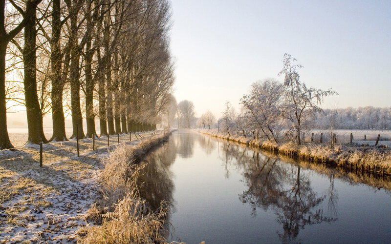 Frost-covered Canal — Blue, Serene, Winter