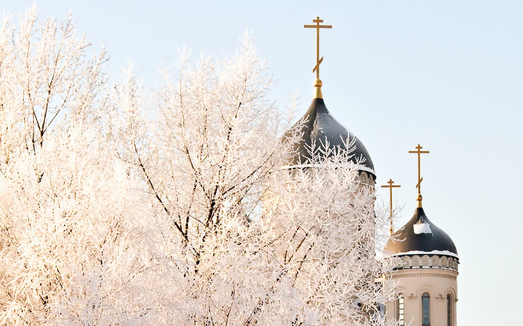 Frost-covered church domes