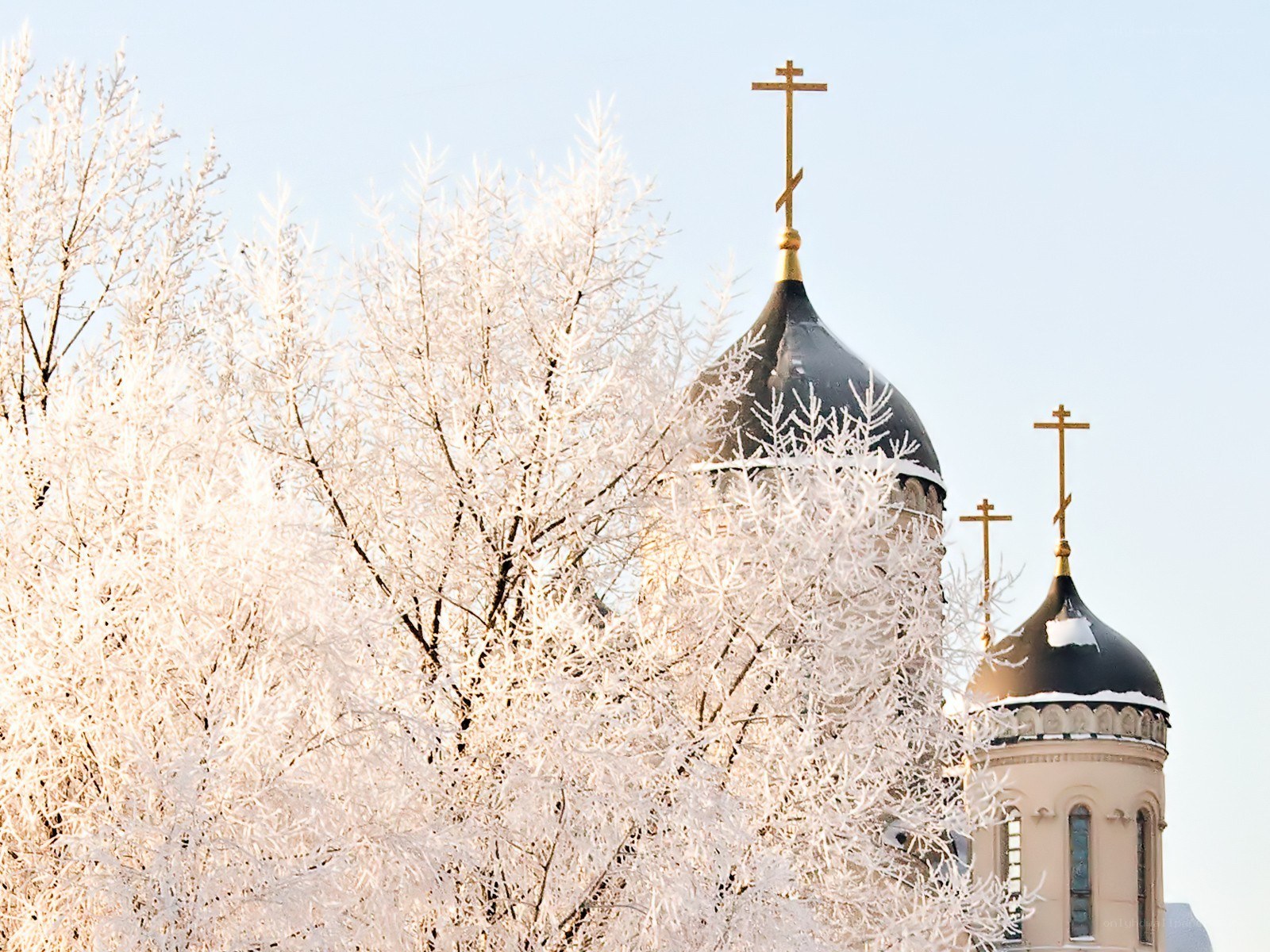 Frost-covered church domes