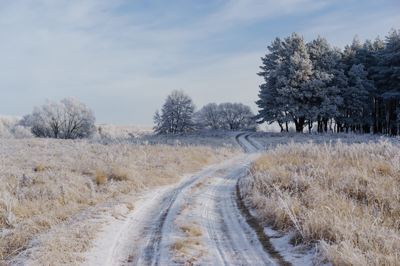 Frost-covered Dirt Road — White