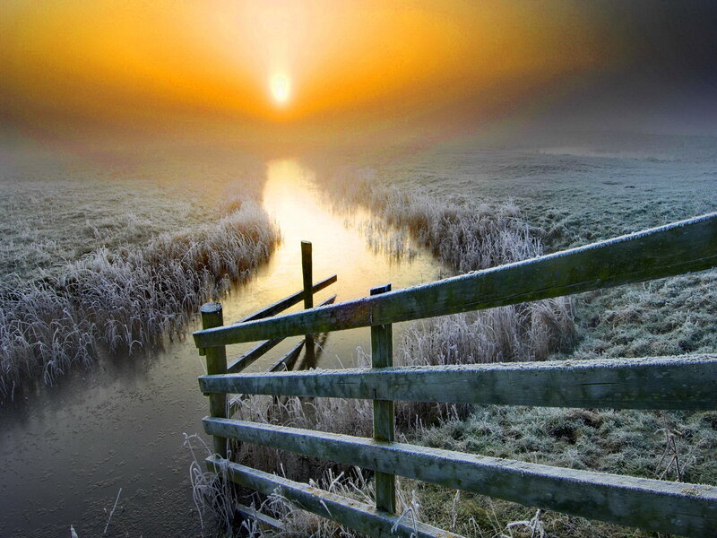 Frost-covered Fence at Sunrise