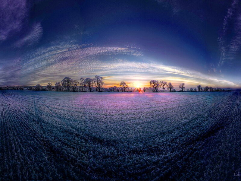 Frost-covered Field at Sunrise — Blue