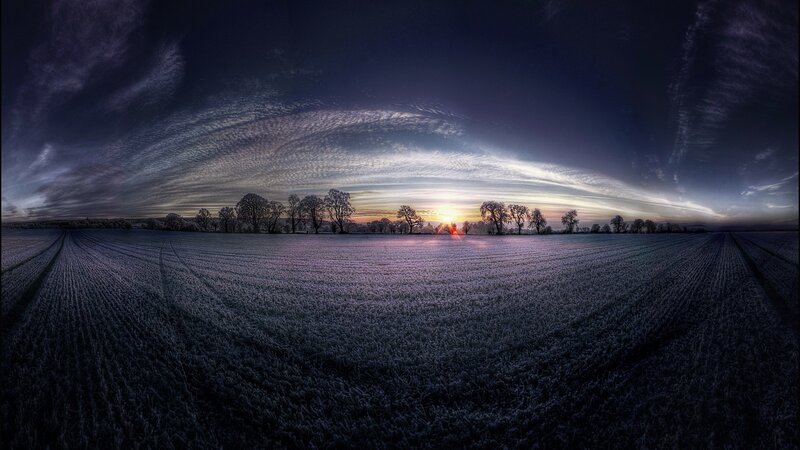 Frost-covered Field at Sunrise — Purple, Dramatic