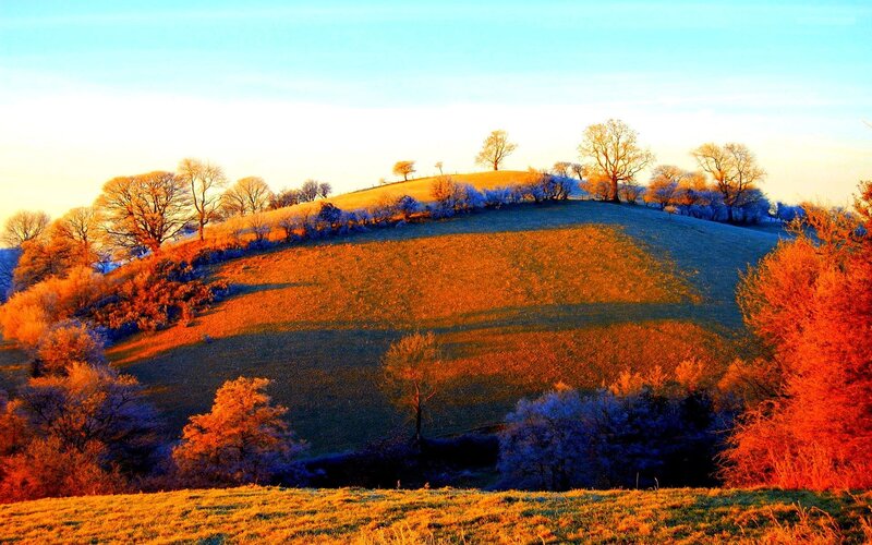 Frost-covered Hills at Sunrise — Orange
