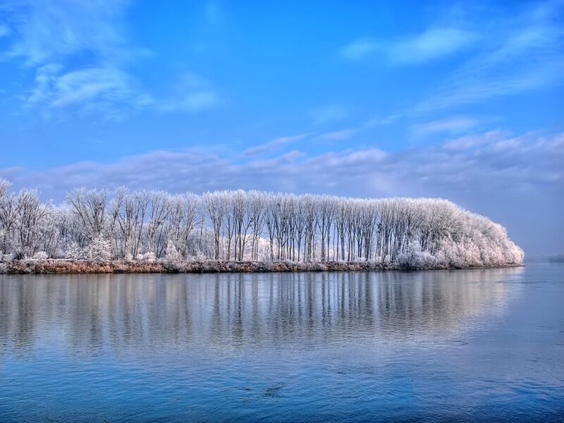 Frost-covered island in winter