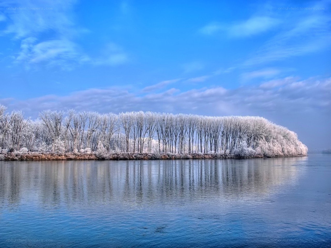 Frost-covered island in winter