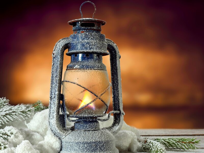 Frost-covered Lantern — Blue, Cozy