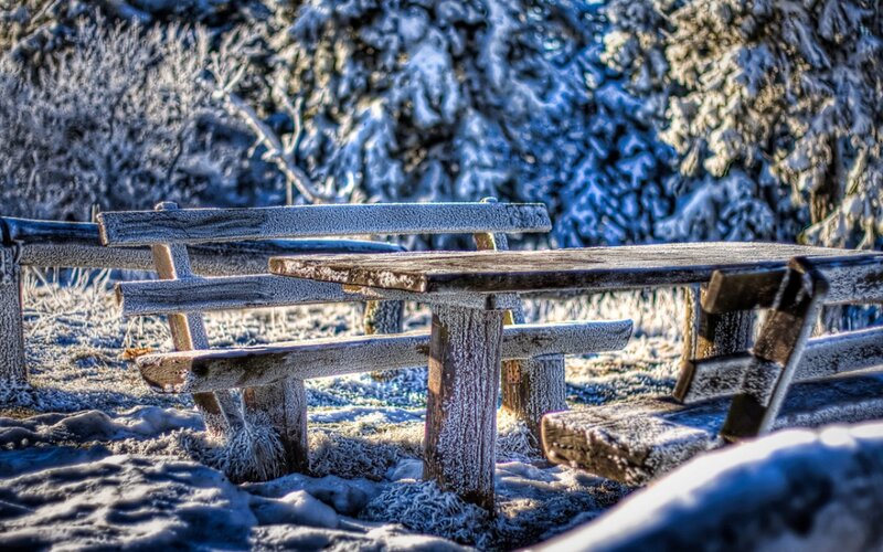 Frost-covered Picnic Table — Blue