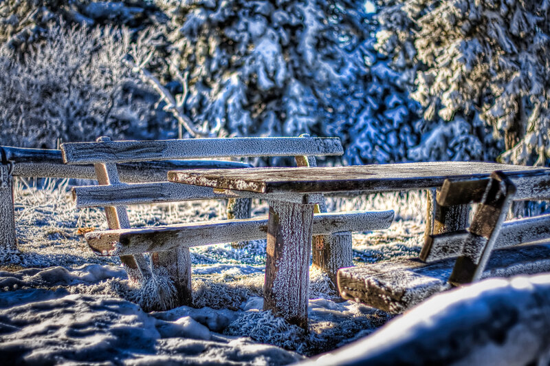 Frost-covered Picnic Table